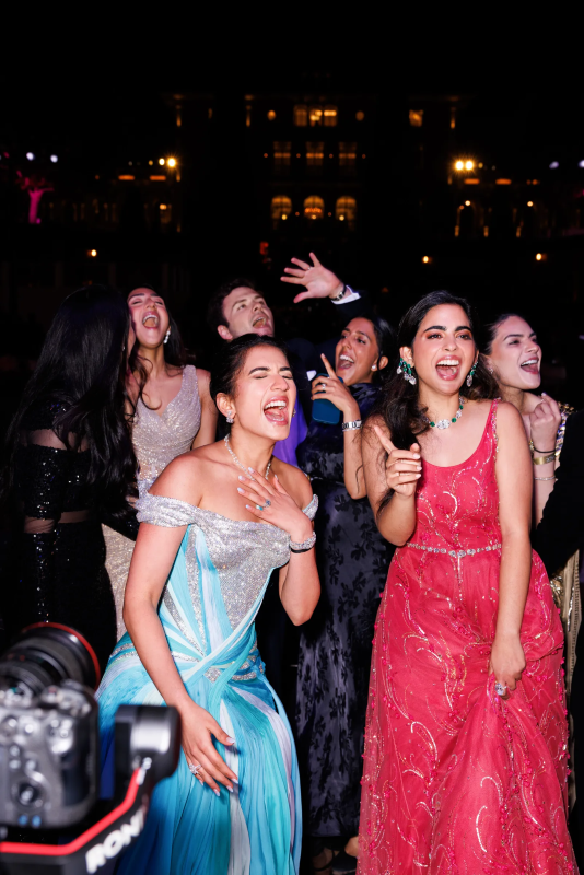 Radhika won people hearts in a pink gown at the pre-wedding party