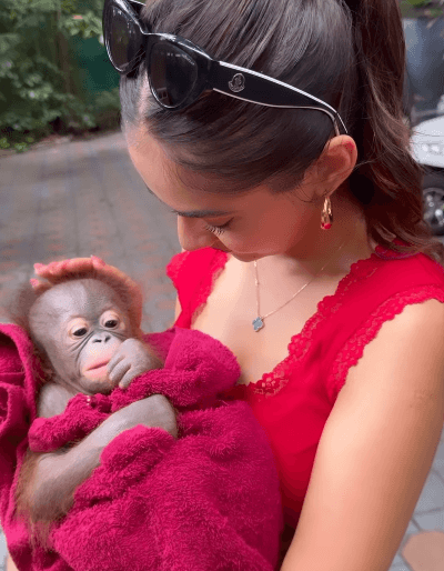 Actress Anushka Sen was seen having fun with animals