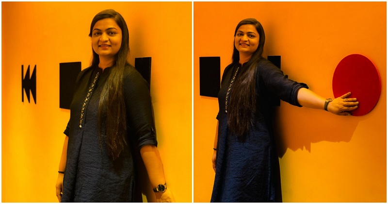 Alpaben Patel gave very beautiful poses with blue kurti